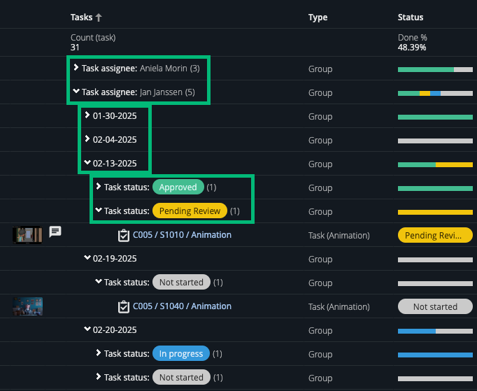 assignee-date-status-grouping.png